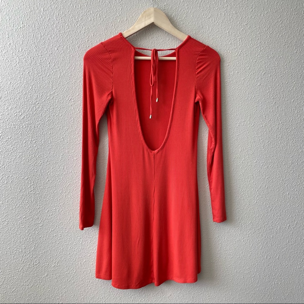 Forever 21 Orange Long Sleeve Ribbed Mini Dress Medium Boho Vacation